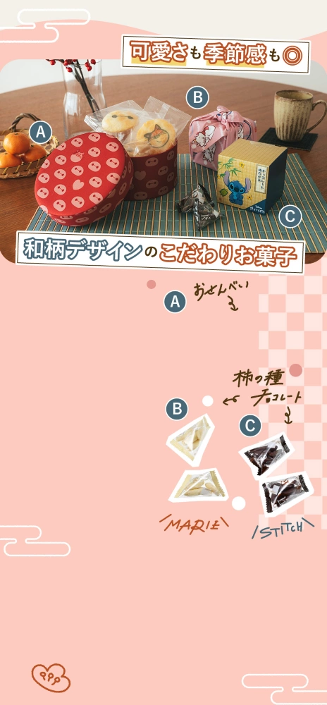 可愛さも季節感も◎和柄デザインのこだわりお菓子 A B C