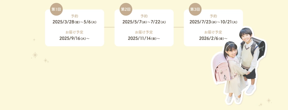 第1回 予約:2025/3/28(金)～5/6(日) お届け予定:2025/9/16(火)～ 第2回 予約:2025/5/7(水)～7/22(火) お届け予定:2025/11/14(金)～ 第3回 予約:2025/7/23(水)～10/21(火) お届け予定:2026/2/6(金)～