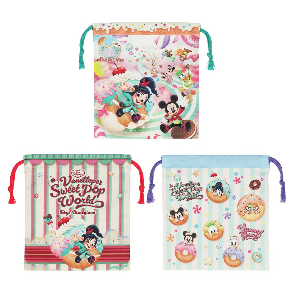 きんちゃく3枚 ミッキーマウスと仲間たち ディズニー・パルパルーザ ヴァネロペのスウィーツ・ポップ・ワールド