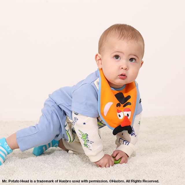 【ベビードール】ポテトヘッド 飛び出しスタイ 4605 / 赤ちゃん 出産祝い 贈り物 プレゼント ベビー用品 立体モチーフ スナップボタン付（2段階調節可） リバーシブル仕様 ポリウレタンコーティング加工