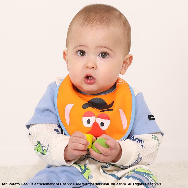【ベビードール】ポテトヘッド 飛び出しスタイ 4605 / 赤ちゃん 出産祝い 贈り物 プレゼント ベビー用品 立体モチーフ スナップボタン付（2段階調節可） リバーシブル仕様 ポリウレタンコーティング加工