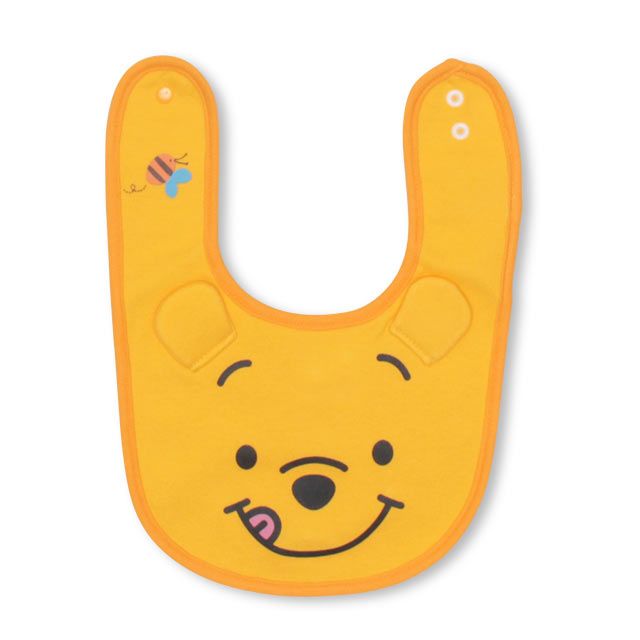 【ベビードール】プー 飛び出しスタイ 4605 / 赤ちゃん 出産祝い 贈り物 プレゼント ベビー用品 立体モチーフ スナップボタン付（2段階調節可） リバーシブル仕様 ポリウレタンコーティング加工