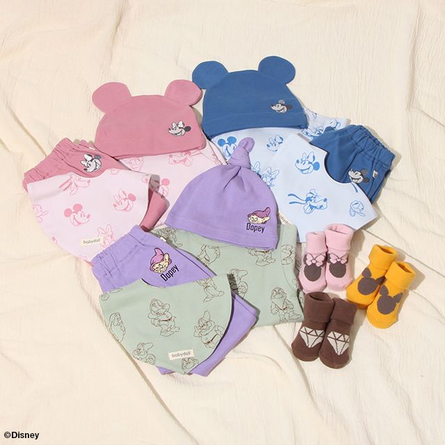 【ベビードール】七人のこびと ギフトBOX付き 5点ギフトセット 7186B 【DY】 / 70-80cm ベビーサイズ 赤ちゃん 出産祝い 贈り物 プレゼント ベビー服 ロンパース モンキーパンツ スタイ（リバーシブル仕様） ソックス 帽子