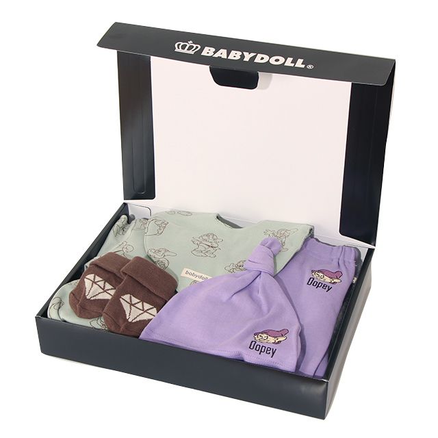 【ベビードール】七人のこびと ギフトBOX付き 5点ギフトセット 7186B 【DY】 / 70-80cm ベビーサイズ 赤ちゃん 出産祝い 贈り物 プレゼント ベビー服 ロンパース モンキーパンツ スタイ（リバーシブル仕様） ソックス 帽子