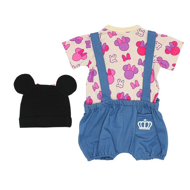 【ベビードール】ミニー ギフトBOX付き 3点ギフトセット7868B 【DY】 / 70-80cm ベビーサイズ 赤ちゃん 出産祝い 贈り物 プレゼント ベビー服 ボディスーツ サロペットロンパース 耳付き帽子 肩紐長さ調節可（2段階）