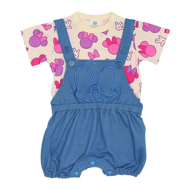 【ベビードール】ミニー ギフトBOX付き 3点ギフトセット7868B 【DY】 / 70-80cm ベビーサイズ 赤ちゃん 出産祝い 贈り物 プレゼント ベビー服 ボディスーツ サロペットロンパース 耳付き帽子 肩紐長さ調節可（2段階）