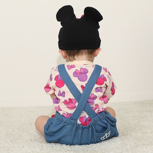 【ベビードール】ミニー ギフトBOX付き 3点ギフトセット7868B 【DY】 / 70-80cm ベビーサイズ 赤ちゃん 出産祝い 贈り物 プレゼント ベビー服 ボディスーツ サロペットロンパース 耳付き帽子 肩紐長さ調節可（2段階）