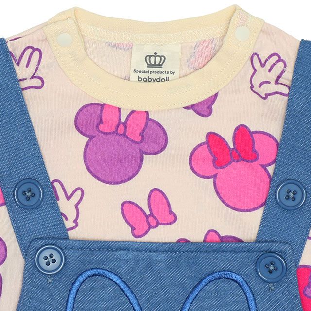 【ベビードール】ミニー ギフトBOX付き 3点ギフトセット7868B 【DY】 / 70-80cm ベビーサイズ 赤ちゃん 出産祝い 贈り物 プレゼント ベビー服 ボディスーツ サロペットロンパース 耳付き帽子 肩紐長さ調節可（2段階）