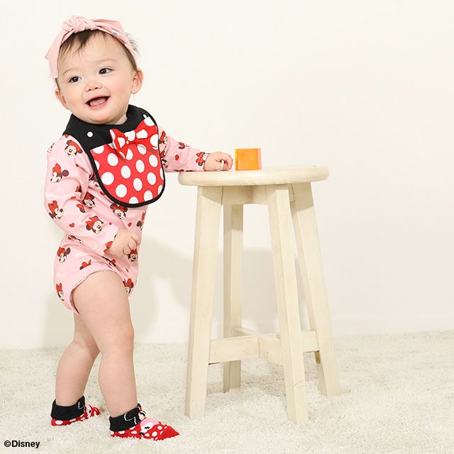 【ベビードール】ミニー 総柄ボディスーツ 7879B / ベビーサイズ 赤ちゃん 出産祝い 贈り物 プレゼント ベビー服 長袖 ワンオール 天竺素材