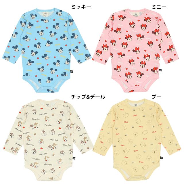 【ベビードール】プー 総柄ボディスーツ 7879B / ベビーサイズ 赤ちゃん 出産祝い 贈り物 プレゼント ベビー服 長袖 ワンオール 天竺素材