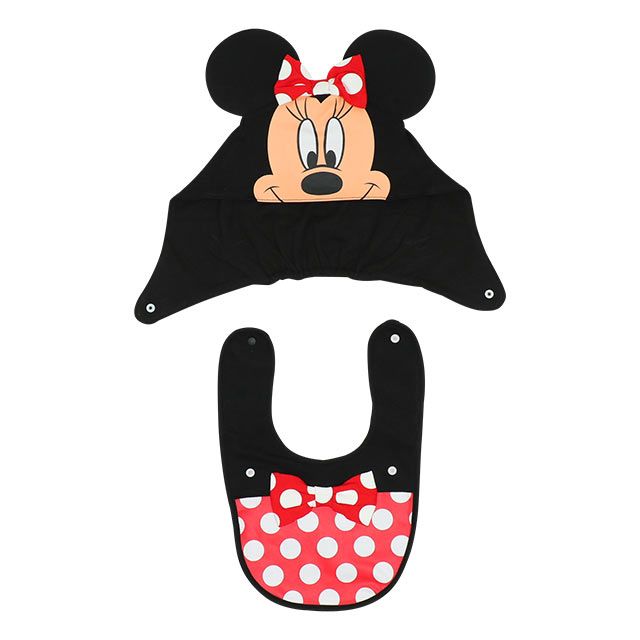 【ベビードール】ミニー 帽子付きスタイ7881 / 赤ちゃん 出産祝い 贈り物 プレゼント ベビー用品 立体モチーフ スタイ（リバーシブル仕様/防水シート入り） 帽子スナップボタンで付け替え可