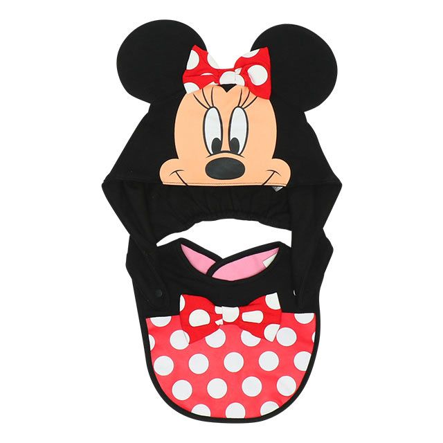 【ベビードール】ミニー 帽子付きスタイ7881 / 赤ちゃん 出産祝い 贈り物 プレゼント ベビー用品 立体モチーフ スタイ（リバーシブル仕様/防水シート入り） 帽子スナップボタンで付け替え可