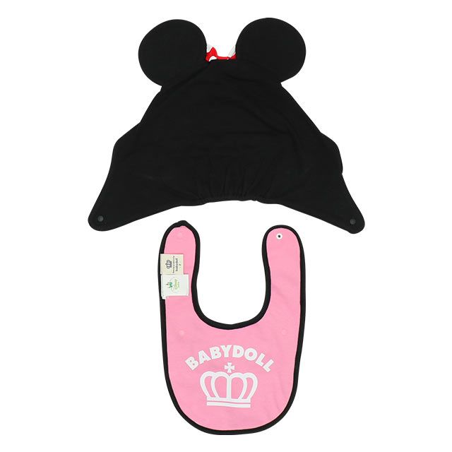 【ベビードール】ミニー 帽子付きスタイ7881 / 赤ちゃん 出産祝い 贈り物 プレゼント ベビー用品 立体モチーフ スタイ（リバーシブル仕様/防水シート入り） 帽子スナップボタンで付け替え可