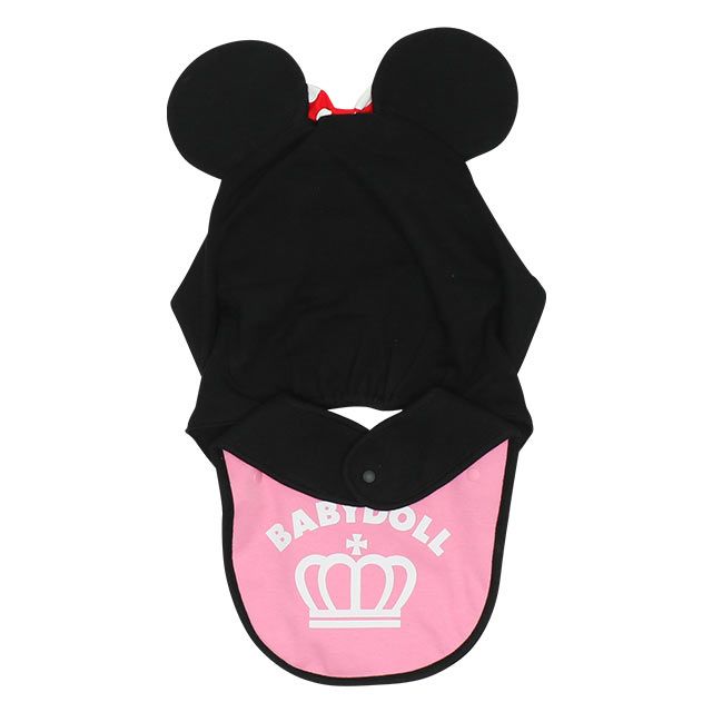 【ベビードール】ミニー 帽子付きスタイ7881 / 赤ちゃん 出産祝い 贈り物 プレゼント ベビー用品 立体モチーフ スタイ（リバーシブル仕様/防水シート入り） 帽子スナップボタンで付け替え可