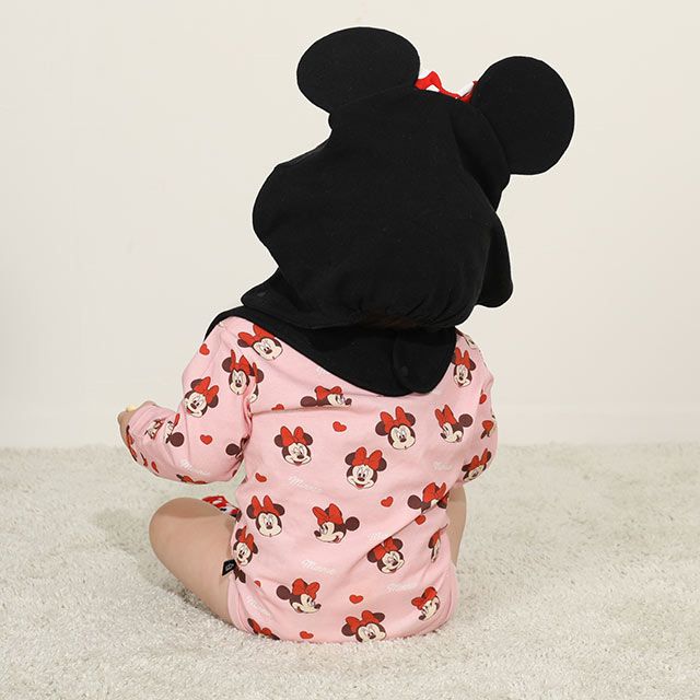 【ベビードール】ミニー 帽子付きスタイ7881 / 赤ちゃん 出産祝い 贈り物 プレゼント ベビー用品 立体モチーフ スタイ（リバーシブル仕様/防水シート入り） 帽子スナップボタンで付け替え可