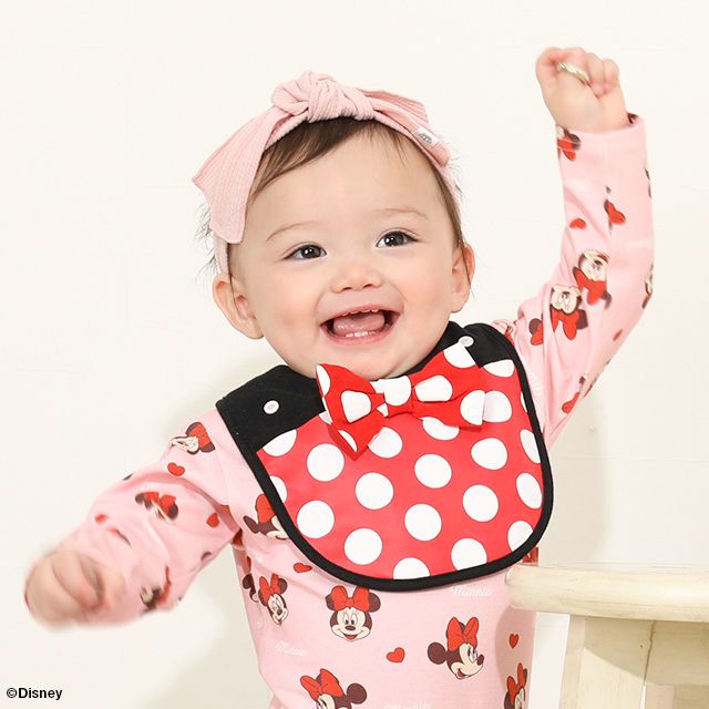 【ベビードール】ミニー 帽子付きスタイ7881 / 赤ちゃん 出産祝い 贈り物 プレゼント ベビー用品 立体モチーフ スタイ（リバーシブル仕様/防水シート入り） 帽子スナップボタンで付け替え可