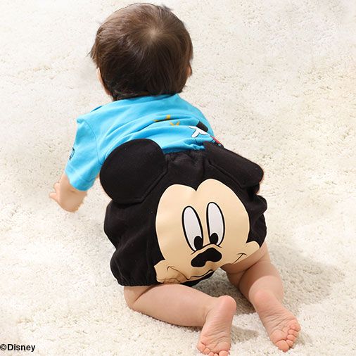 【ベビードール】ミッキー キャラクターベビーブルマ 7909 / 腹囲38cm ベビーサイズ 赤ちゃん 出産祝い 贈り物 プレゼント ベビー服 立体モチーフ ウエスト総ゴム 綿100％