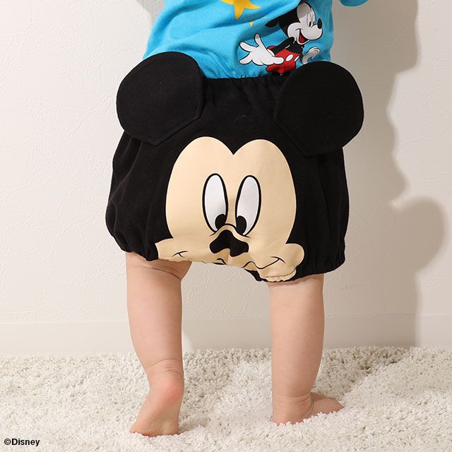【ベビードール】ミッキー キャラクターベビーブルマ 7909 / 腹囲38cm ベビーサイズ 赤ちゃん 出産祝い 贈り物 プレゼント ベビー服 立体モチーフ ウエスト総ゴム 綿100％