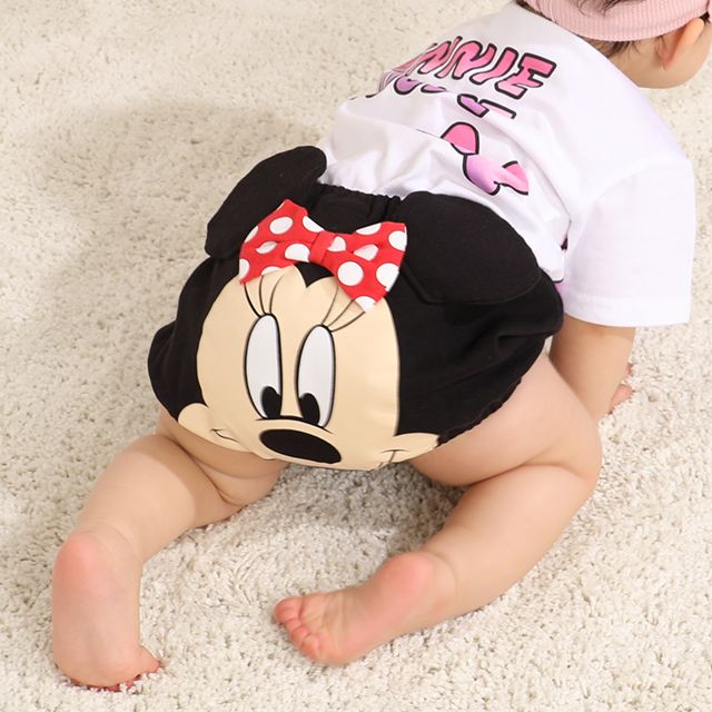 【ベビードール】ミニー キャラクターベビーブルマ 7909 / 腹囲38cm ベビーサイズ 赤ちゃん 出産祝い 贈り物 プレゼント ベビー服 立体モチーフ ウエスト総ゴム 綿100％