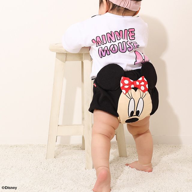 【ベビードール】ミニー キャラクターベビーブルマ 7909 / 腹囲38cm ベビーサイズ 赤ちゃん 出産祝い 贈り物 プレゼント ベビー服 立体モチーフ ウエスト総ゴム 綿100％