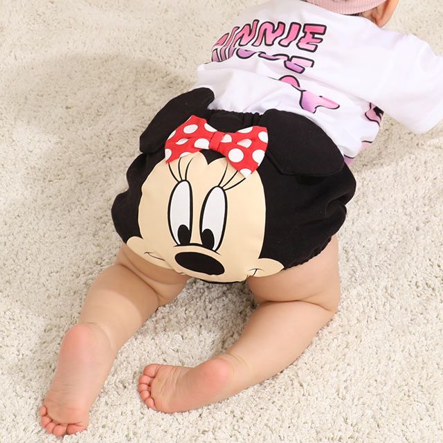 【ベビードール】ミニー キャラクターベビーブルマ 7909 / 腹囲38cm ベビーサイズ 赤ちゃん 出産祝い 贈り物 プレゼント ベビー服 立体モチーフ ウエスト総ゴム 綿100％