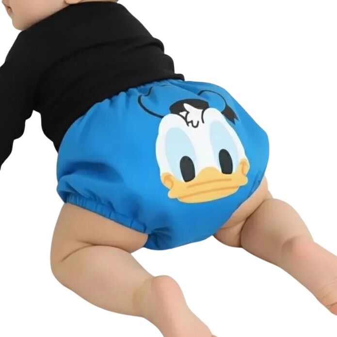 【ベビードール】ドナルド キャラクターベビーブルマ 7909 / 腹囲38cm ベビーサイズ 赤ちゃん 出産祝い 贈り物 プレゼント ベビー服 立体モチーフ ウエスト総ゴム 綿100％