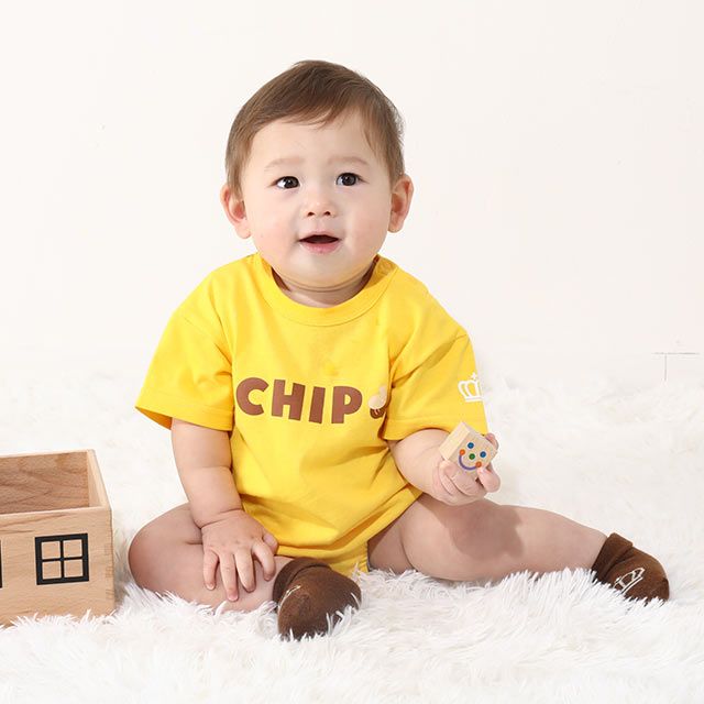 【ベビードール】チップ ぽってりロンパース 8207B / 70-80cm ベビー服 つなぎ 半袖 ボディ肌着 出産祝い 贈り物 プレゼント 立体モチーフ 綿100％