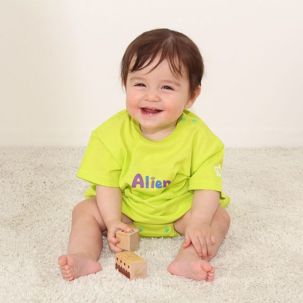 【ベビードール】リトルグリーンメン ぽってりロンパース 8207B / 70-80cm ベビーサイズ 赤ちゃん 出産祝い 贈り物 プレゼント ベビー服 半袖 立体モチーフ 天竺素材