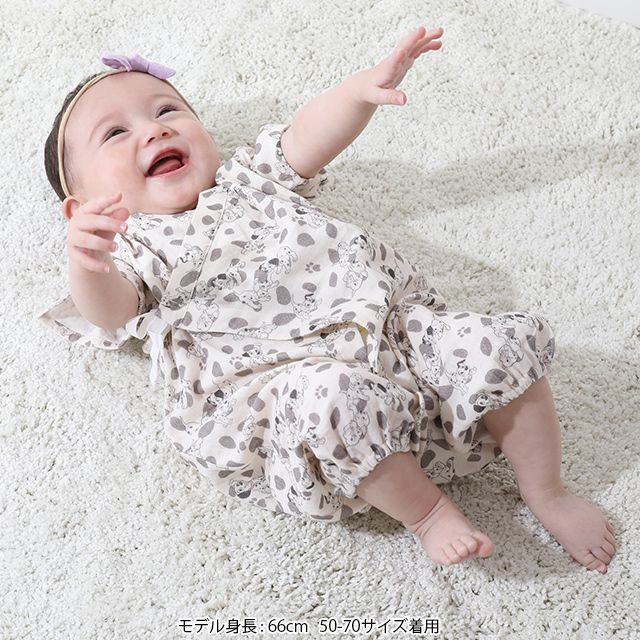 【ベビードール】１０１匹わんちゃん 甚平2wayオール 8290B / ベビーサイズ 赤ちゃん ベビー服 つなぎ 半袖 ボディ肌着 カバーオール ドレスオール 左前、脇部分に結び紐 ガーゼ素材