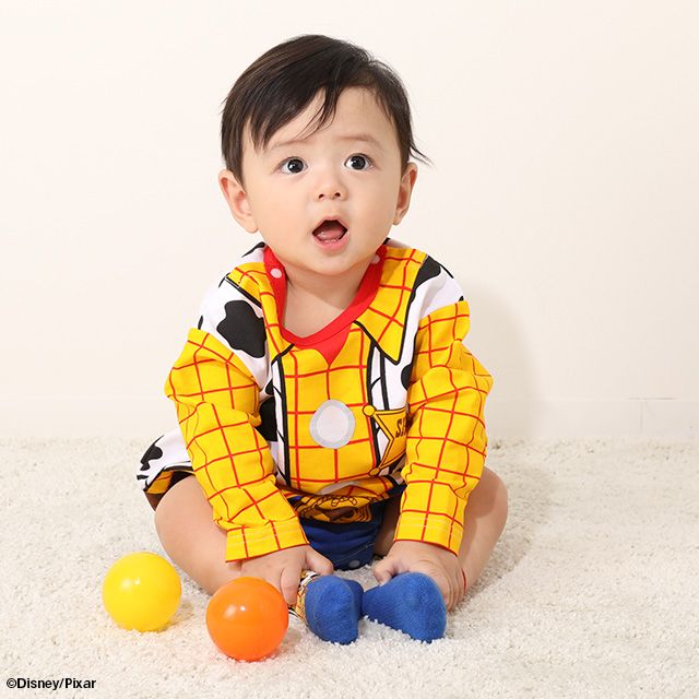 【ベビードール】ウッディ なりきる ぽってりロンパース 8524B / 70-80cm ベビーサイズ 赤ちゃん 出産祝い 贈り物 プレゼント ベビー服 長袖 脚口部分ゴム入 綿100％ 仮装 コスチューム コスプレ