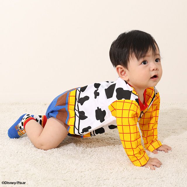 【ベビードール】ウッディ なりきる ぽってりロンパース 8524B / 70-80cm ベビーサイズ 赤ちゃん 出産祝い 贈り物 プレゼント ベビー服 長袖 脚口部分ゴム入 綿100％ 仮装 コスチューム コスプレ