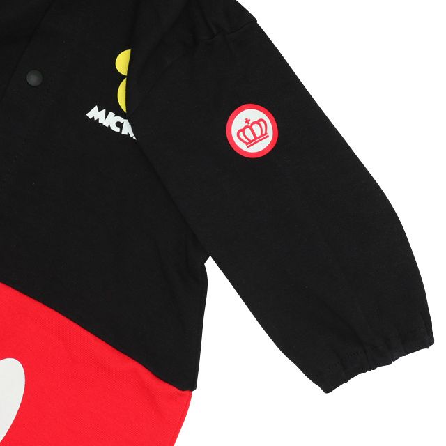 【ベビードール】ミッキー キャラクター2WAYオール 8546B / ベビーサイズ 赤ちゃん ベビー服 つなぎ 長袖 カバーオール ドレスオール 前開き 耳付きフード 立体モチーフ 綿100％