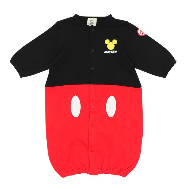 【ベビードール】ミッキー キャラクター2WAYオール 8546B / ベビーサイズ 赤ちゃん ベビー服 つなぎ 長袖 カバーオール ドレスオール 前開き 耳付きフード 立体モチーフ 綿100％