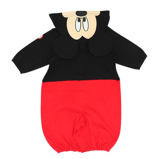 【ベビードール】ミッキー キャラクター2WAYオール 8546B / ベビーサイズ 赤ちゃん ベビー服 つなぎ 長袖 カバーオール ドレスオール 前開き 耳付きフード 立体モチーフ 綿100％