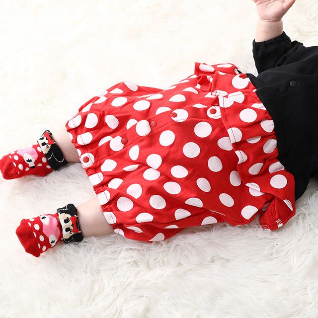 【ベビードール】ミニー キャラクター2WAYオール 8546B / ベビーサイズ 赤ちゃん ベビー服 つなぎ 長袖 カバーオール ドレスオール 前開き 耳付きフード 立体モチーフ 綿100％