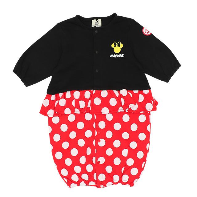 【ベビードール】ミニー キャラクター2WAYオール 8546B / ベビーサイズ 赤ちゃん ベビー服 つなぎ 長袖 カバーオール ドレスオール 前開き 耳付きフード 立体モチーフ 綿100％
