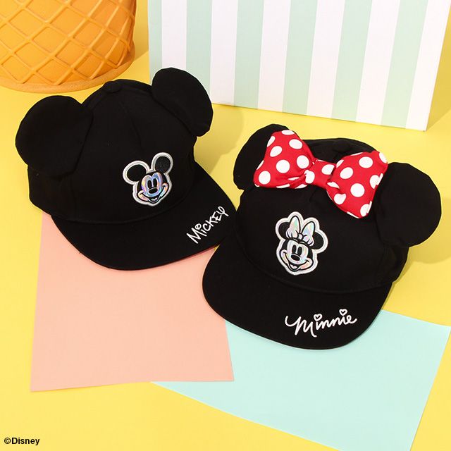 【ベビードール】ミニー 光るツイルキャップ 8746 / 50-54cm キッズ ぼうし 帽子 調整部分に反射素材 面ファスナーでサイズ調整可 立体リボンモチーフ付き 日よけ お出かけ