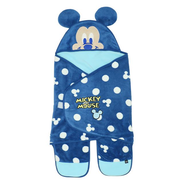 【ベビードール】ミッキー おくるみ 8893 / ベビーサイズ 赤ちゃん 出産祝い プレゼント 贈り物 ベビー用品 内側フリース素材 外側ボア素材 防寒 フード付き 面ファスナー留め