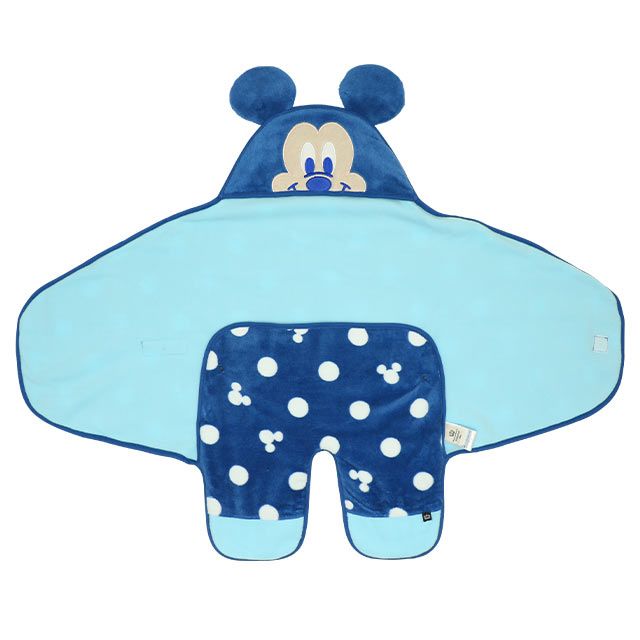 【ベビードール】ミッキー おくるみ 8893 / ベビーサイズ 赤ちゃん 出産祝い プレゼント 贈り物 ベビー用品 内側フリース素材 外側ボア素材 防寒 フード付き 面ファスナー留め