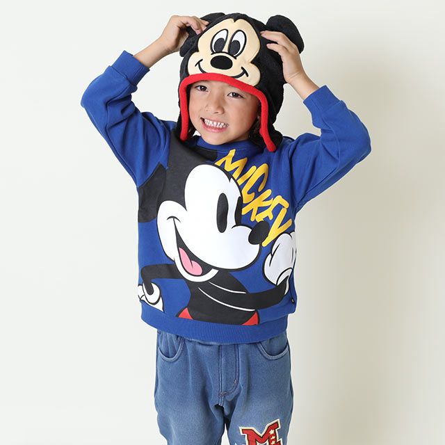 【ベビードール】ミッキー なりきるフードキャップ 8981 / 頭回り：52-54cm キッズ ぼうし 帽子 かぶりもの フリース シャギーボア 立体モチーフ あったか 秋冬