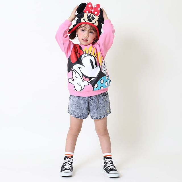 【ベビードール】ミニー なりきるフードキャップ 8981 / 頭回り：52-54cm キッズ ぼうし 帽子 かぶりもの フリース シャギーボア 立体モチーフ あったか 秋冬