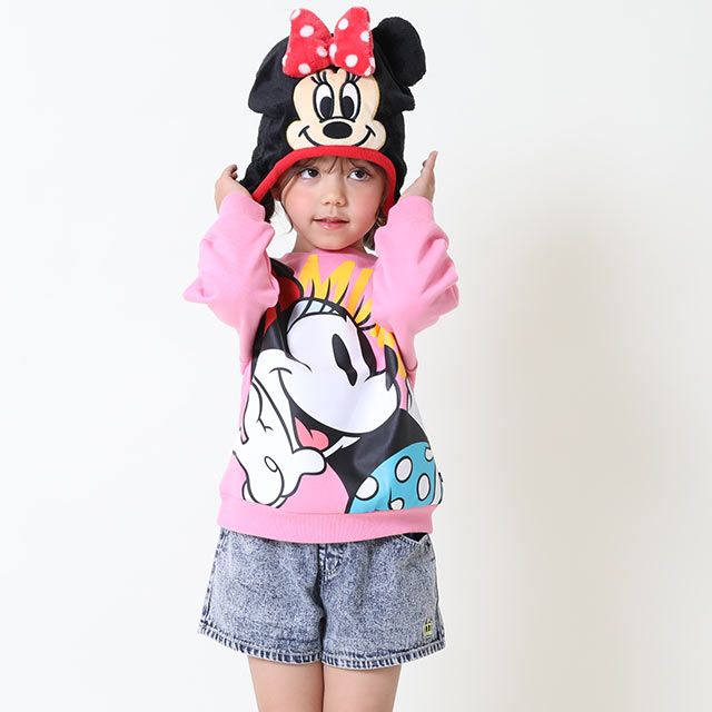 【ベビードール】ミニー なりきるフードキャップ 8981 / 頭回り：52-54cm キッズ ぼうし 帽子 かぶりもの フリース シャギーボア 立体モチーフ あったか 秋冬