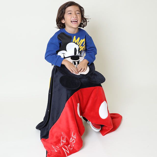 【ベビードール】ミッキー キャラクターブランケット 9016 / ひざ掛け 毛布 ポンチョ なりきるフェイスフード付き クッション 防寒 秋冬