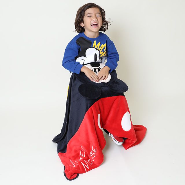 【ベビードール】ミッキー キャラクターブランケット 9016 / ひざ掛け 毛布 ポンチョ なりきるフェイスフード付き クッション 防寒 秋冬