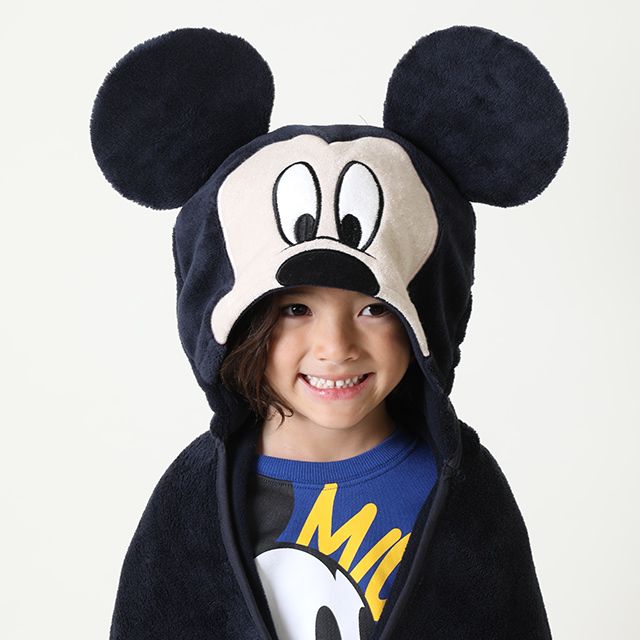 【ベビードール】ミッキー キャラクターブランケット 9016 / ひざ掛け 毛布 ポンチョ なりきるフェイスフード付き クッション 防寒 秋冬