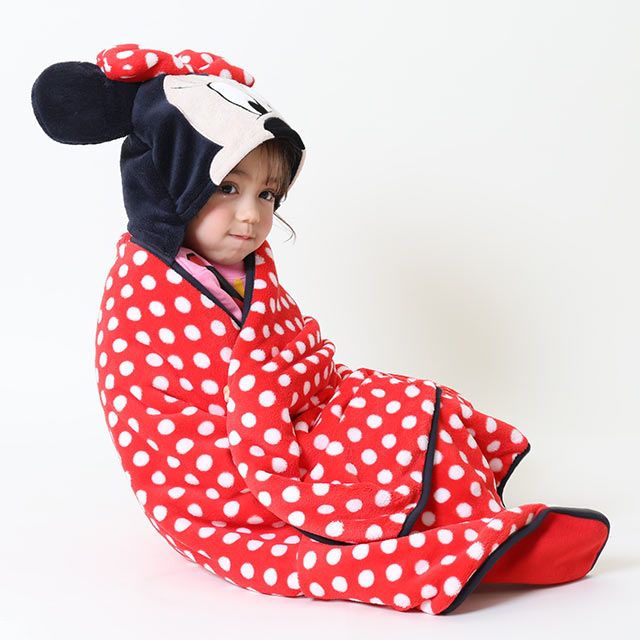 【ベビードール】ミニー キャラクターブランケット 9016 / ひざ掛け 毛布 ポンチョ なりきるフェイスフード付き クッション 防寒 秋冬