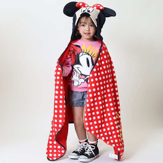 【ベビードール】ミニー キャラクターブランケット 9016 / ひざ掛け 毛布 ポンチョ なりきるフェイスフード付き クッション 防寒 秋冬