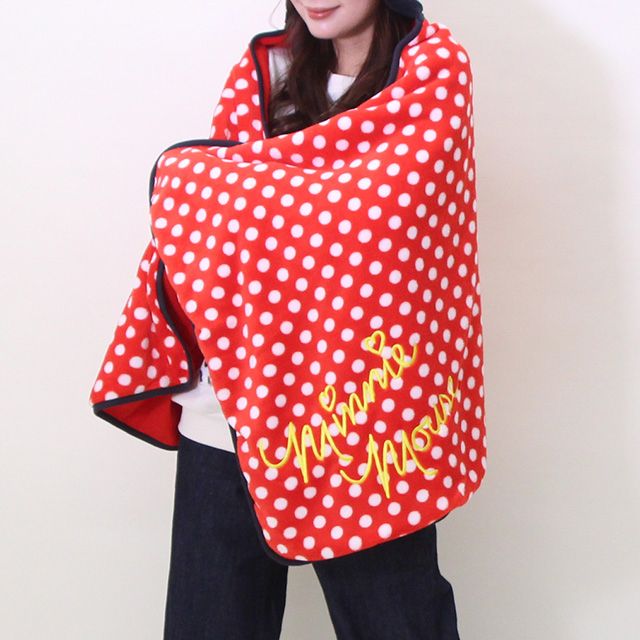 【ベビードール】ミニー キャラクターブランケット 9016 / ひざ掛け 毛布 ポンチョ なりきるフェイスフード付き クッション 防寒 秋冬