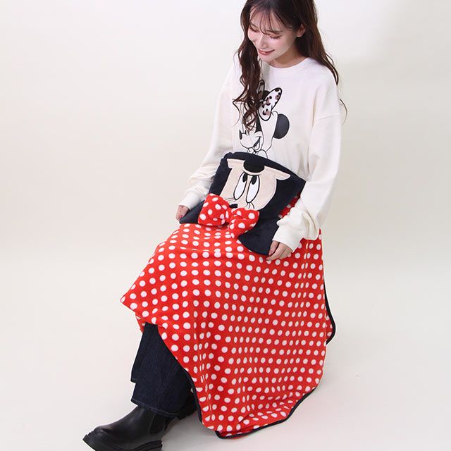 【ベビードール】ミニー キャラクターブランケット 9016 / ひざ掛け 毛布 ポンチョ なりきるフェイスフード付き クッション 防寒 秋冬