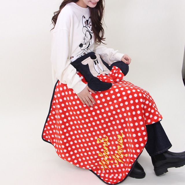 【ベビードール】ミニー キャラクターブランケット 9016 / ひざ掛け 毛布 ポンチョ なりきるフェイスフード付き クッション 防寒 秋冬